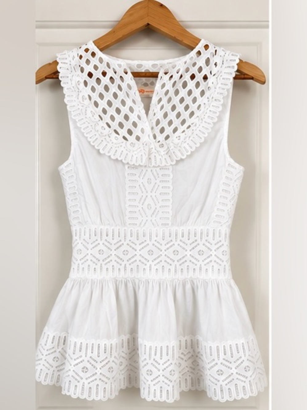 Tory Burch White Eyelet Lace Peplum Camisole